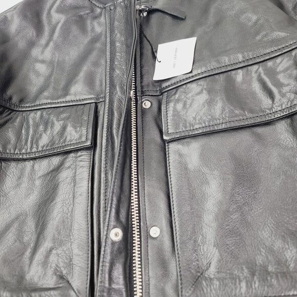 Zara Women's Black Long Sleeve Round Neck Streetwear Faux Leather Jacket Size XS - Picture 4 of 12